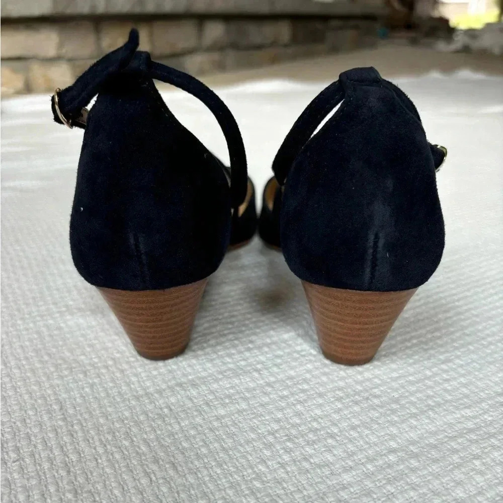 Talbots Wedges Size 7 Navy Laney Crisscross Suede Preppy Career City Timeless - Picture 5 of 9